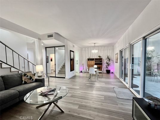 Dining room, Interior, Living room, Pendant Lights, Wood Texture Flooring