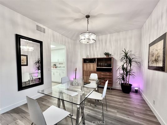 Dining room, Interior, Pendant Lights, Wood Texture Flooring