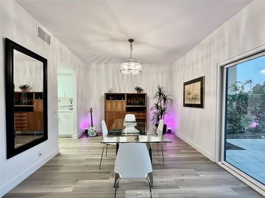 Dining room, Interior, Pendant Lights, Wood Texture Flooring