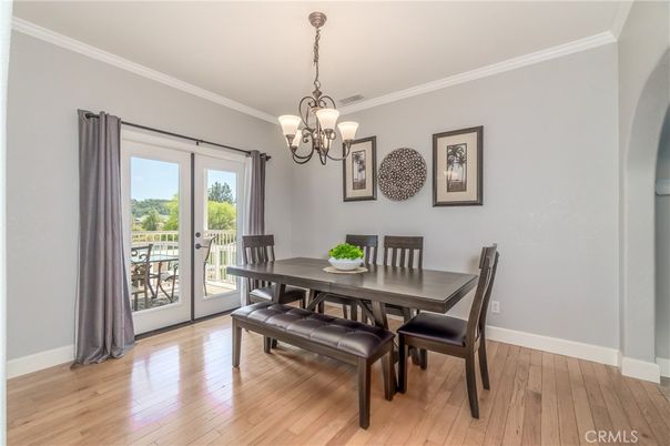 Chandelier, Dining room, Interior, Wood Texture Flooring