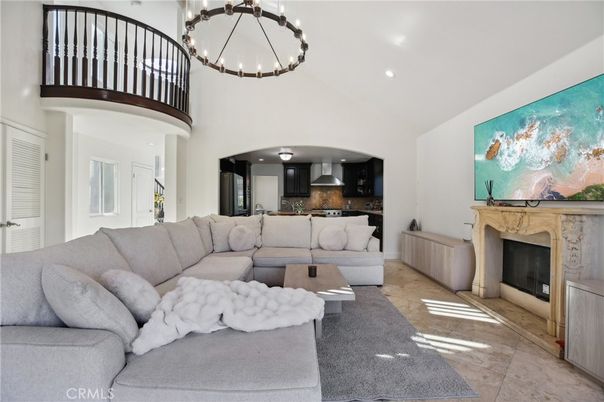 Fireplace, Interior, Kitchen, Living room, Pendant Lights, Recessed Lighting