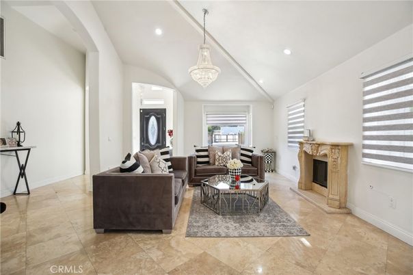 Chandelier, Fireplace, Interior, Living room, Recessed Lighting