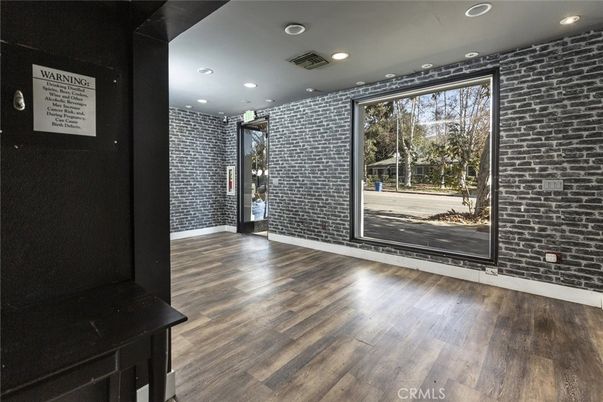 Empty room, Interior, Recessed Lighting, Stone Walls, Wood Texture Flooring