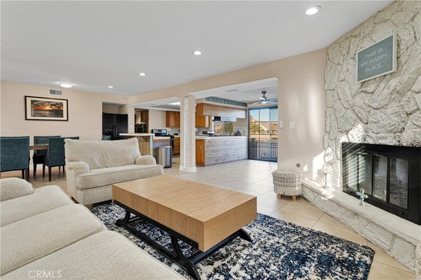 Dining room, Fireplace, Interior, Kitchen, Living room, Recessed Lighting