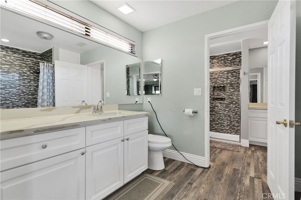 Bathroom, Interior, Recessed Lighting, Wood Texture Flooring