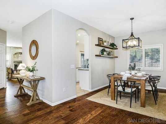 Dining room, Interior, Pendant Lights, Recessed Lighting, Wood Texture Flooring