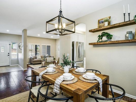 Dining room, Interior, Kitchen, Living room, Pendant Lights, Recessed Lighting, Stainless Steel Appliances, Wood Texture Flooring
