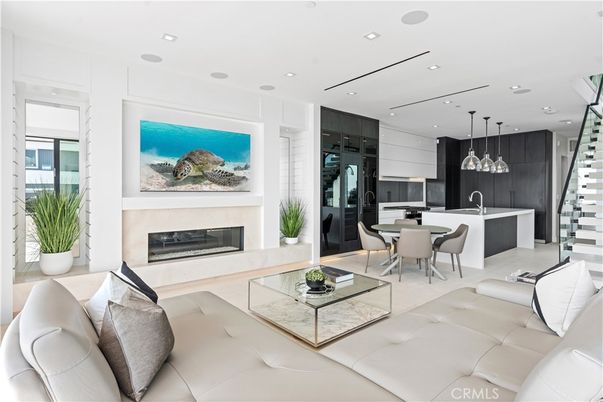 Dining room, Fireplace, Interior, Kitchen, Living room, Pendant Lights, Recessed Lighting, Stainless Steel Appliances