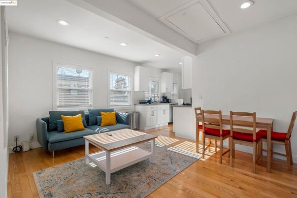 Dining room, Interior, Kitchen, Living room, Recessed Lighting, Wood Texture Flooring