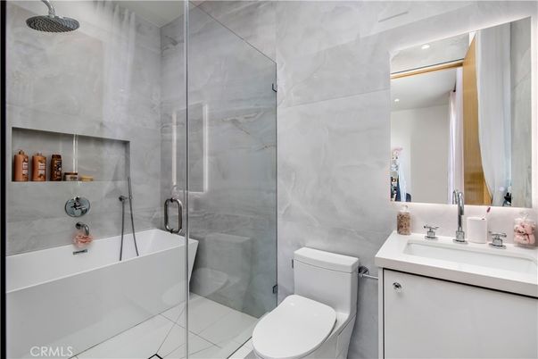Bathroom, Glass Shower, Interior, Marble Walls, Recessed Lighting