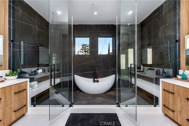 Bathroom, Dual Sink Vanities, Glass Shower, Interior, Recessed Lighting