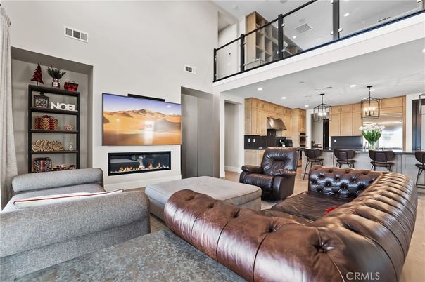 Dining room, Fireplace, Interior, Kitchen, Living room, Pendant Lights, Recessed Lighting