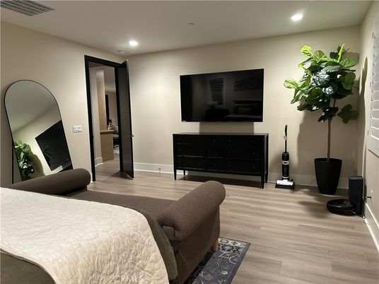Bedroom, Interior, Recessed Lighting, Wood Texture Flooring