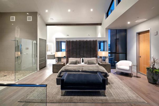 Bedroom, Interior, Recessed Lighting, Wood Texture Flooring
