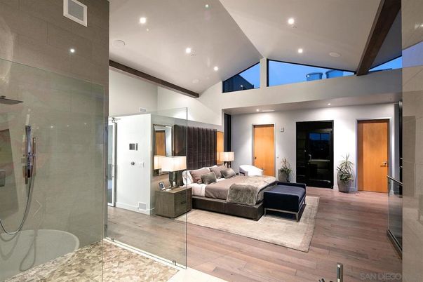 Bedroom, Interior, Recessed Lighting, Wood Texture Flooring