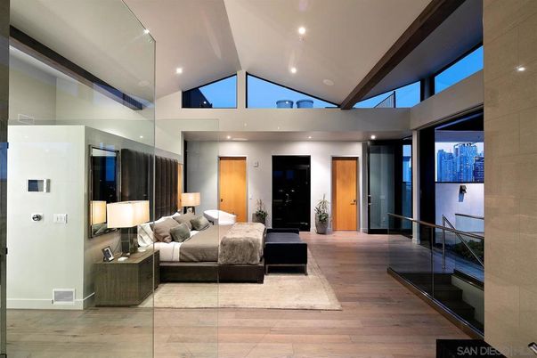 Bedroom, Interior, Recessed Lighting, Wood Texture Flooring