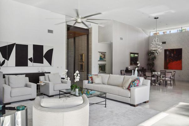 Dining room, Fireplace, Interior, Living room, Pendant Lights, Stone Walls