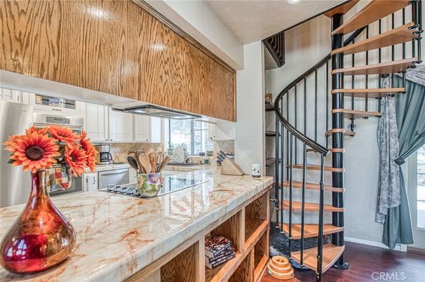 Interior, Kitchen, Tile Countertops, Wood Texture Flooring