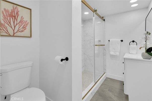 Bathroom, Glass Shower, Interior, Marble Walls, Recessed Lighting