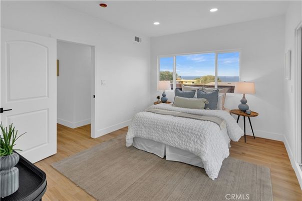 Bedroom, Interior, Recessed Lighting, Water, Wood Texture Flooring
