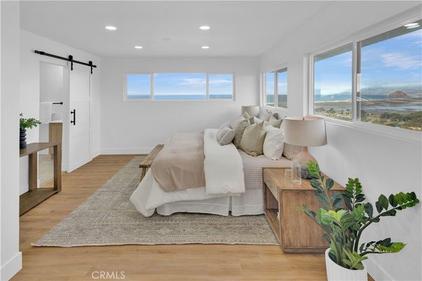 Bedroom, Interior, Recessed Lighting, Water, Wood Texture Flooring