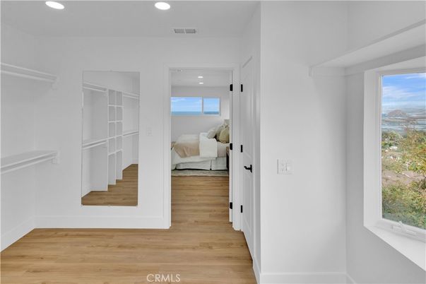 Bedroom, Interior, Recessed Lighting, Water, Wood Texture Flooring