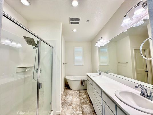 Bathroom, Dual Sink Vanities, Free Standing Baths, Glass Shower, Interior, Recessed Lighting