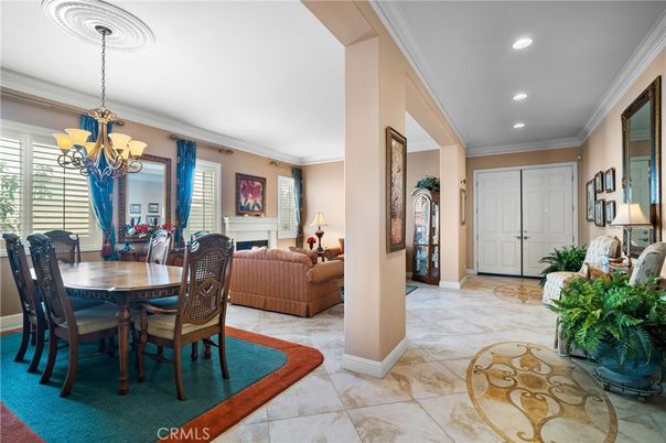 Chandelier, Dining room, Fireplace, Interior, Living room, Recessed Lighting