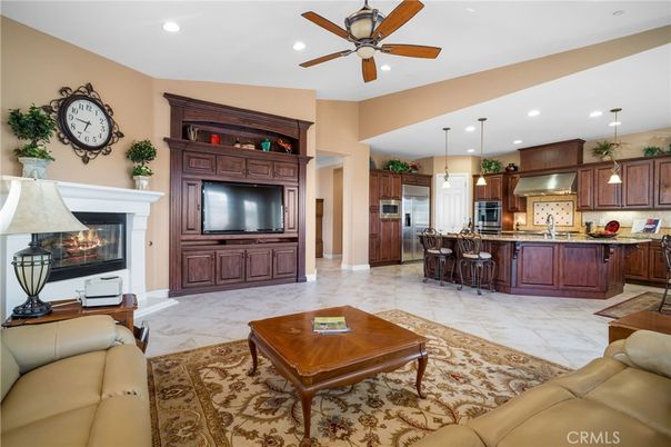 Fireplace, Interior, Kitchen, Living room, Pendant Lights, Recessed Lighting, Stainless Steel Appliances