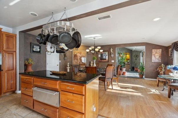 Chandelier, Dining room, Interior, Kitchen, Recessed Lighting, Wood Texture Flooring