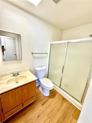 Bathroom, Glass Shower, Interior, Wood Texture Flooring