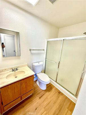 Bathroom, Glass Shower, Interior, Wood Texture Flooring