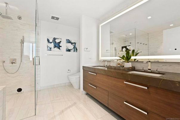 Bathroom, Dual Sink Vanities, Glass Shower, Interior, Recessed Lighting