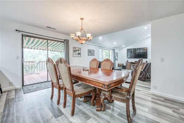 Chandelier, Dining room, Interior, Recessed Lighting, Wood Texture Flooring