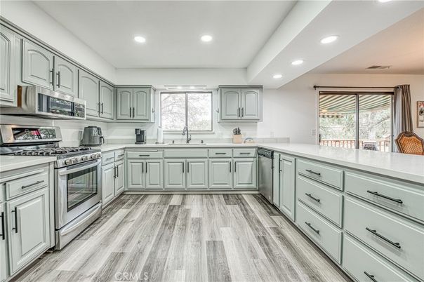 Interior, Kitchen, Recessed Lighting, Wood Texture Flooring