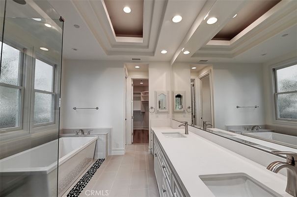 Bathroom, Dual Sink Vanities, Interior, Recessed Lighting, Walk-in Closets