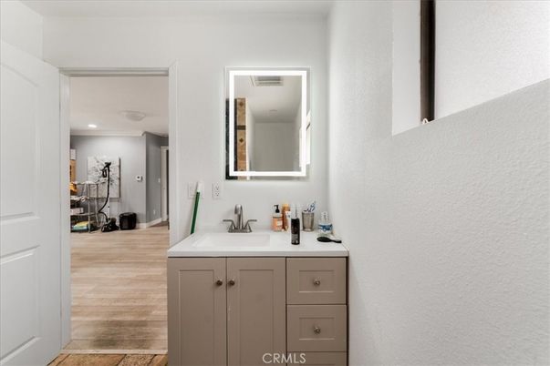 Bathroom, Interior, Recessed Lighting, Wood Texture Flooring
