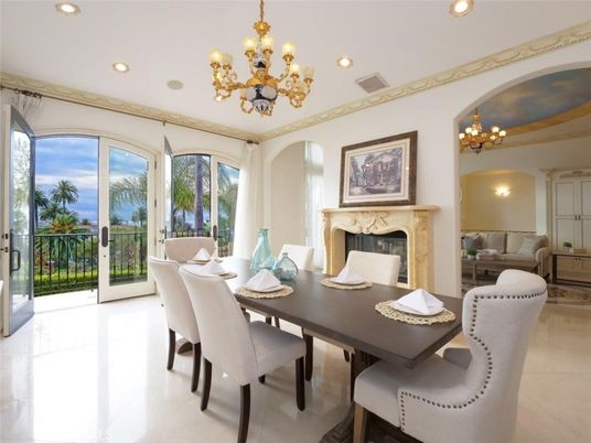 Chandelier, Dining room, Fireplace, Interior, Recessed Lighting
