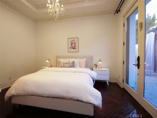 Bedroom, Chandelier, Interior, Wood Texture Flooring