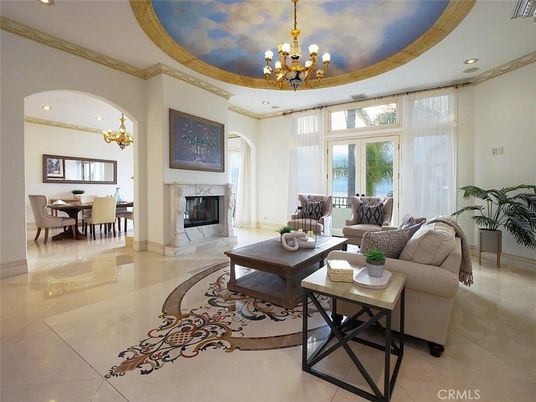 Chandelier, Dining room, Fireplace, Interior, Living room, Recessed Lighting