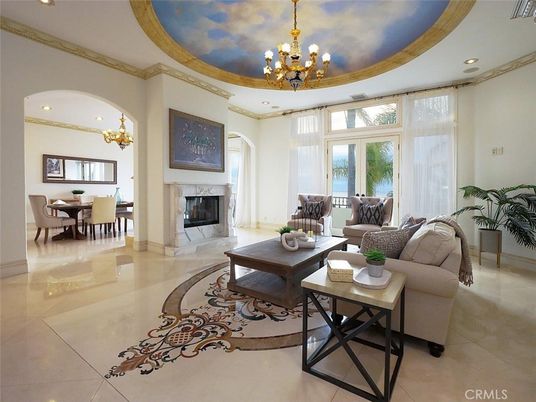 Chandelier, Dining room, Fireplace, Interior, Living room, Recessed Lighting, Water