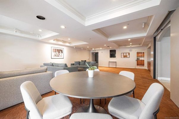 Dining room, Interior, Living room, Recessed Lighting, Wood Texture Flooring