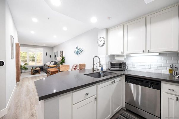 Interior, Kitchen, Living room, Recessed Lighting, Stainless Steel Appliances, Wood Texture Flooring