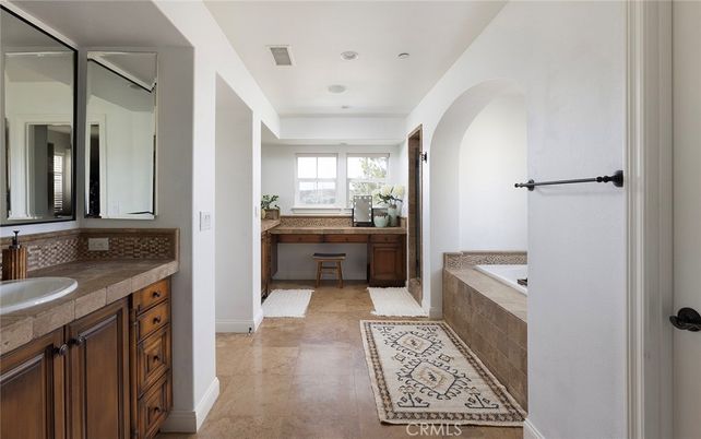 Bathroom, Dual Sink Vanities, Interior, Recessed Lighting, Tile Countertops