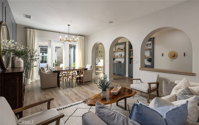 Dining room, Interior, Living room, Pendant Lights, Wood Texture Flooring