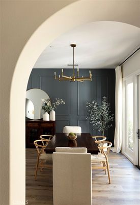 Dining room, Interior, Pendant Lights, Wood Texture Flooring