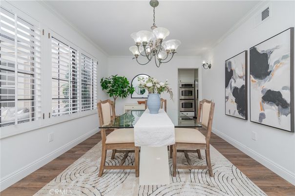 Chandelier, Dining room, Interior, Wood Texture Flooring