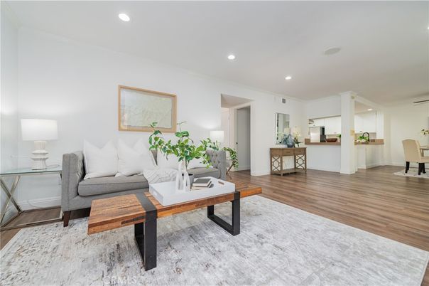 Dining room, Interior, Living room, Recessed Lighting, Wood Texture Flooring