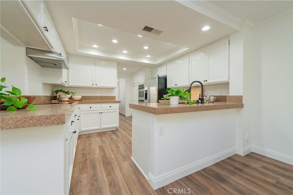 Interior, Kitchen, Recessed Lighting, Wood Texture Flooring