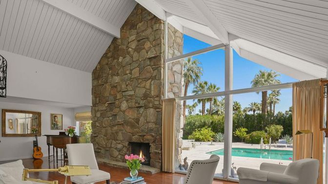 Fireplace, Interior, Piano, Pool, Stone Walls